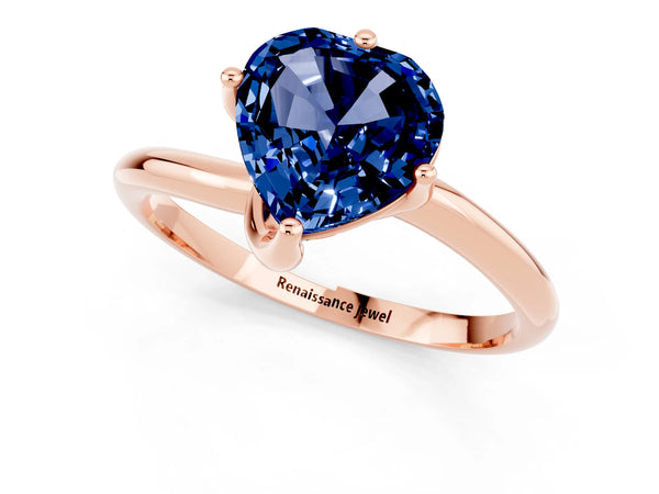 Rose gold Heart Cut Blue Sapphire Solitaire Engagement Ring with Four-Prong Setting and Classic Band