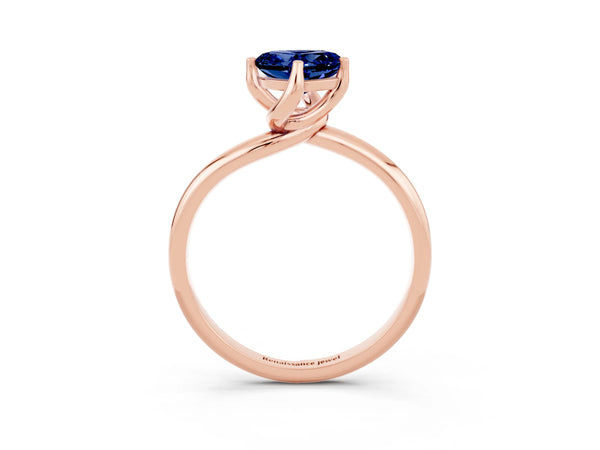 Rose gold Heart Cut Blue Sapphire Solitaire Engagement Ring with Four-Prong Setting and Classic Band