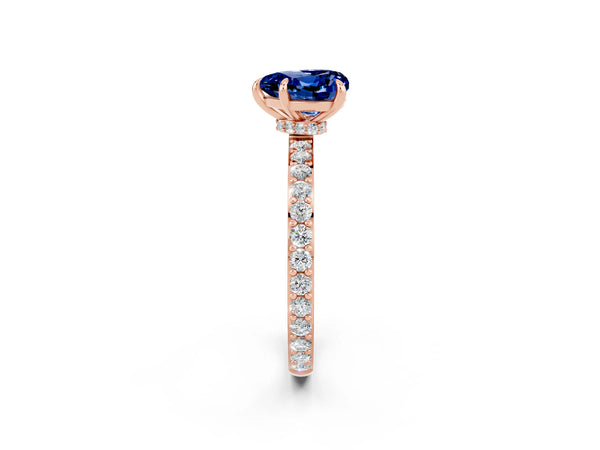 Rose gold Heart Cut Blue Sapphire Solitaire Engagement Ring with Pavé Band and Four-Prong Setting