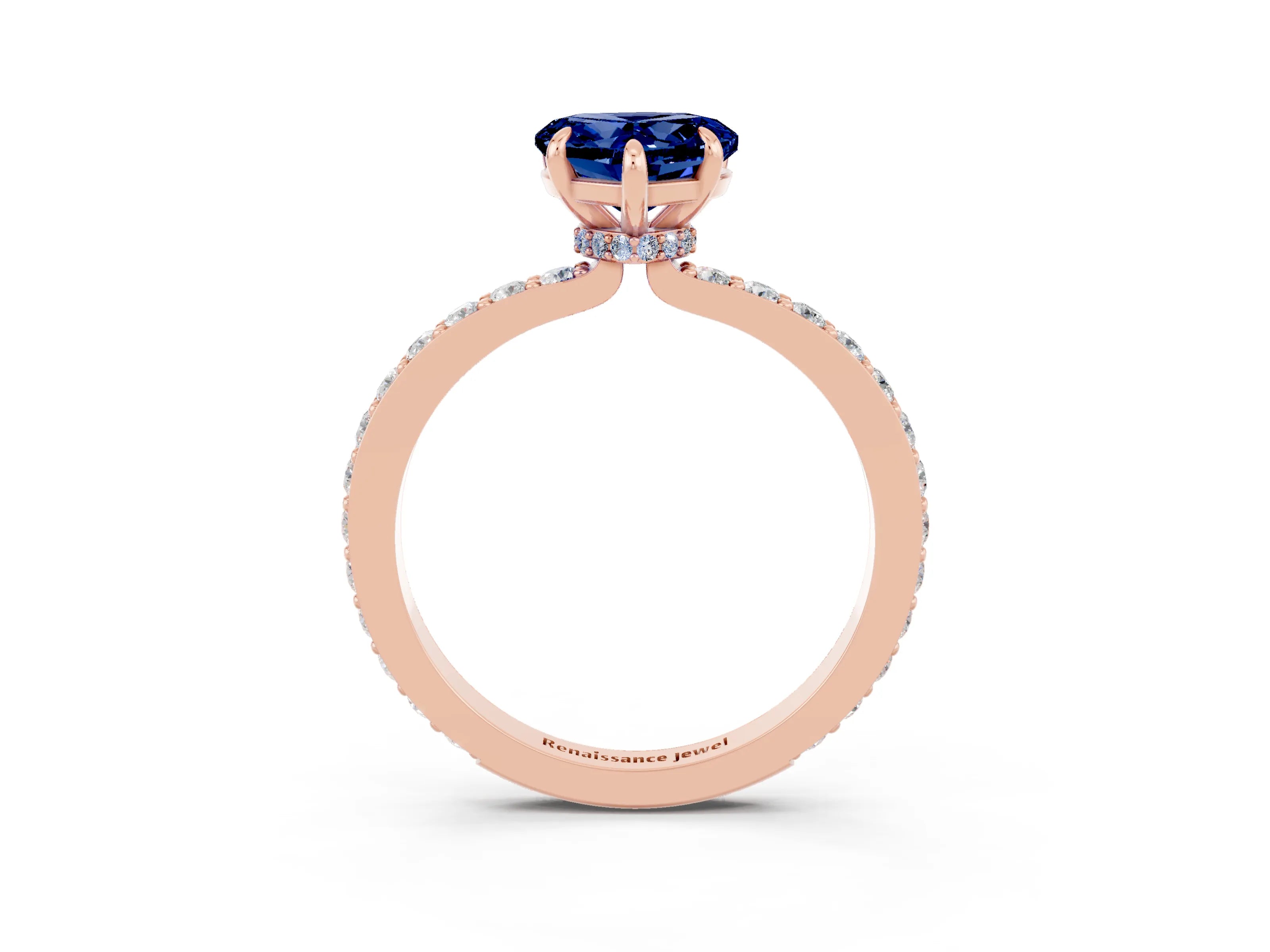 Rose gold Heart Cut Blue Sapphire Solitaire Engagement Ring with Pavé Band and Four-Prong Setting_3