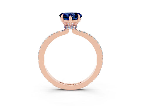 Rose gold Heart Cut Blue Sapphire Solitaire Engagement Ring with Pavé Band and Four-Prong Setting_3