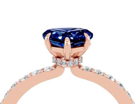 Rose gold Heart Cut Blue Sapphire Solitaire Engagement Ring with Pavé Band and Four-Prong Setting_4