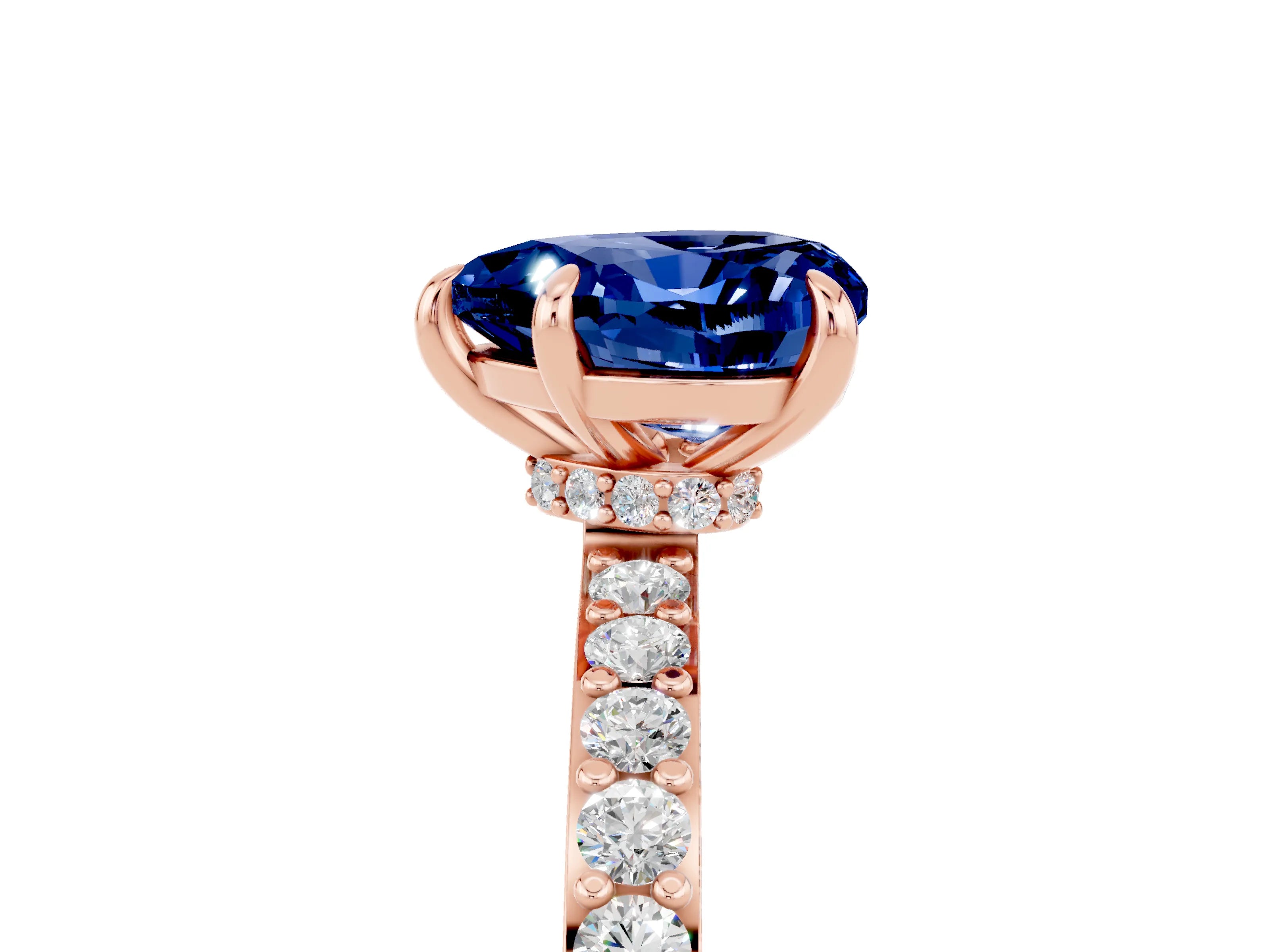 Rose gold Heart Cut Blue Sapphire Solitaire Engagement Ring with Pavé Band and Four-Prong Setting_5