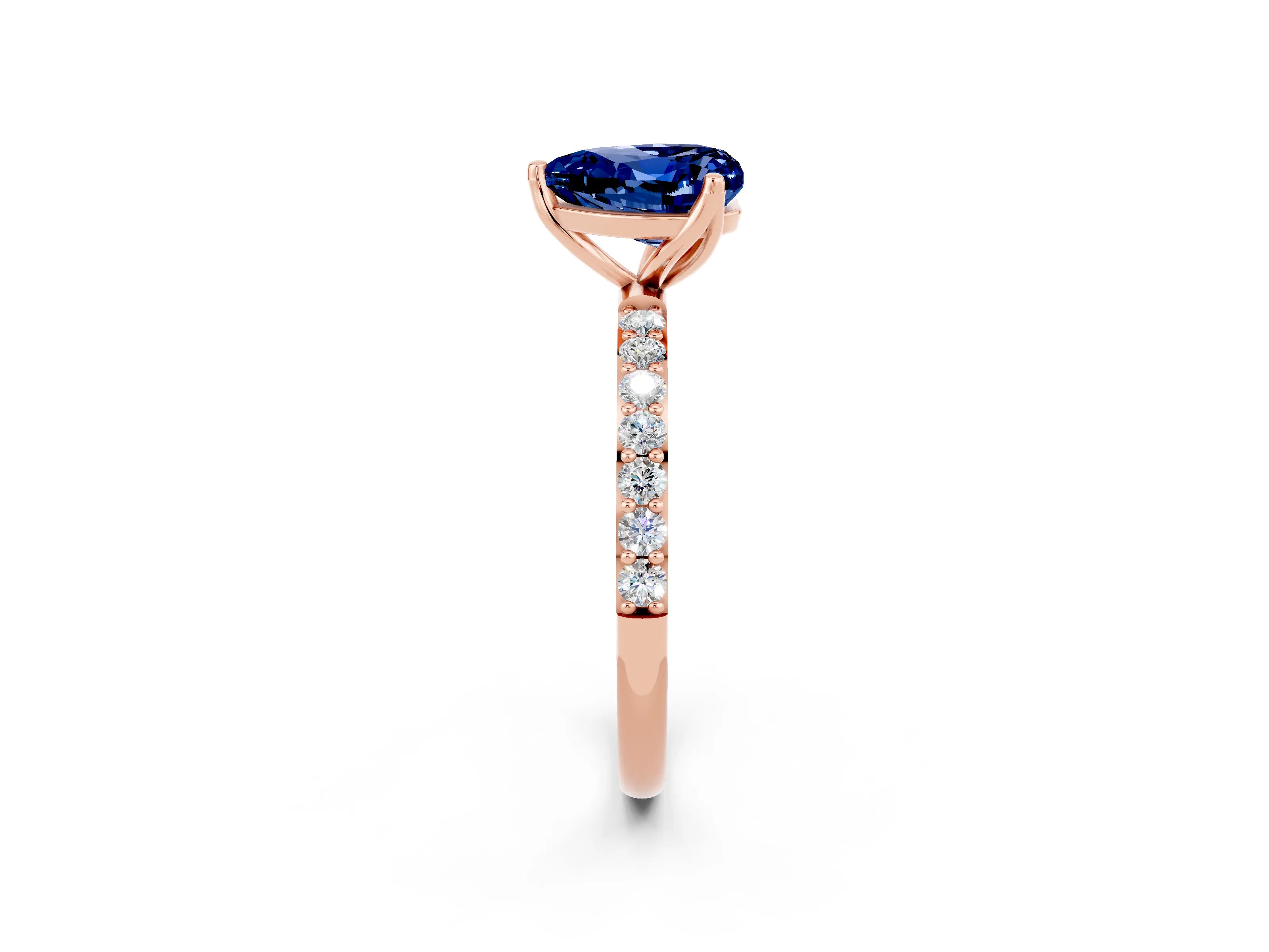 Rose gold Heart Cut Blue Sapphire Solitaire Engagement Ring with Pavé Band and Prong Setting_2
