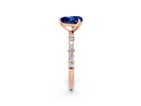 Rose gold Heart Cut Blue Sapphire Solitaire Engagement Ring with Pavé Band and Prong Setting_2