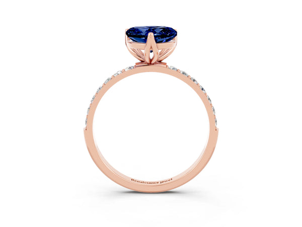 Rose gold Heart Cut Blue Sapphire Solitaire Engagement Ring with Round  Pavé Band and Prong Setting
