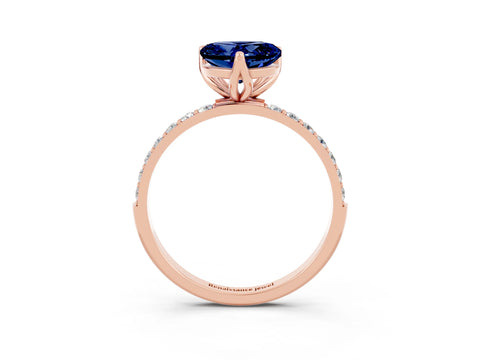 Rose gold Heart Cut Blue Sapphire Solitaire Engagement Ring with Pavé Band and Prong Setting_3