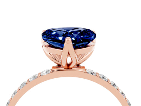 Rose gold Heart Cut Blue Sapphire Solitaire Engagement Ring with Pavé Band and Prong Setting_4