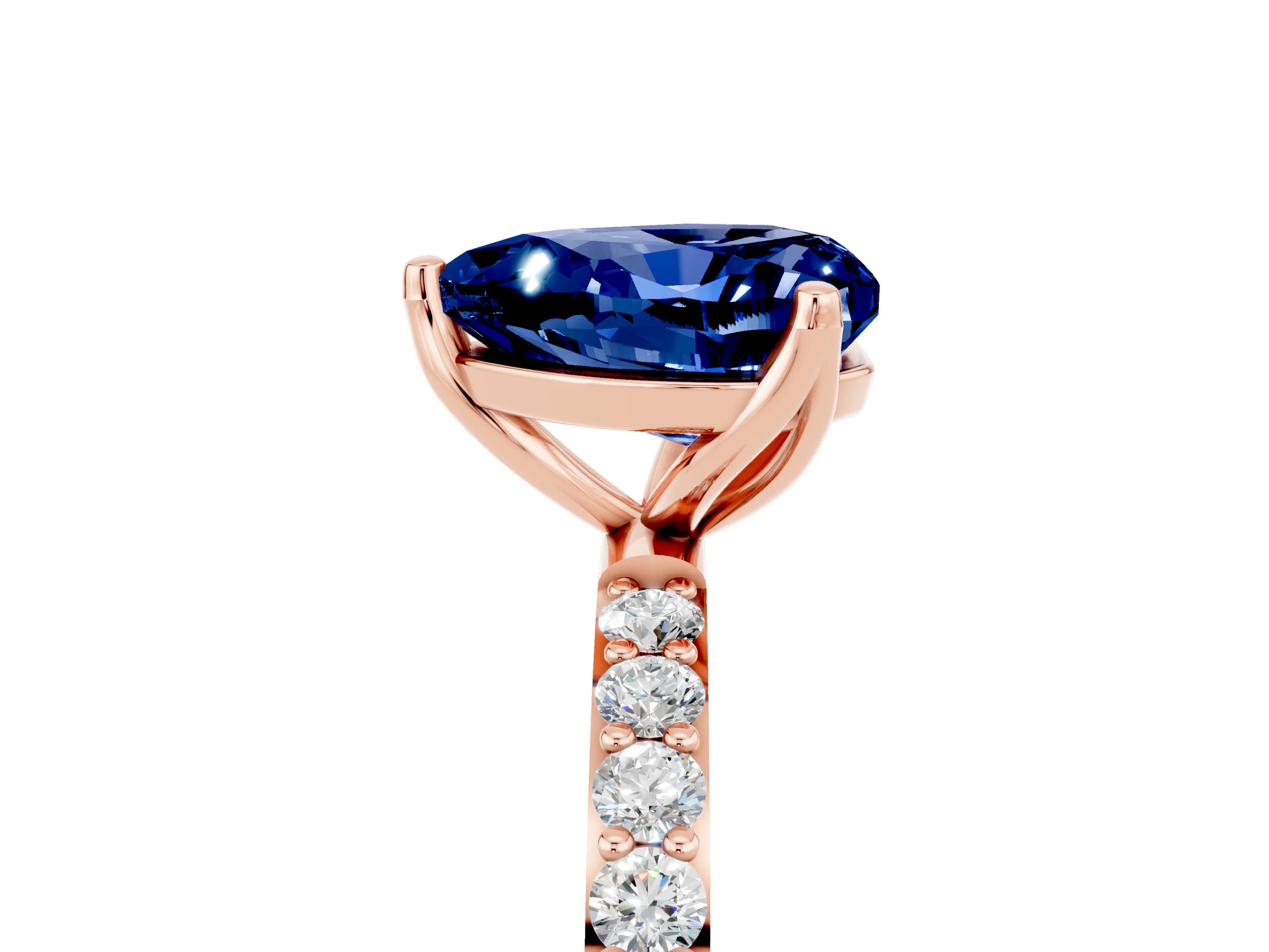 Rose gold Heart Cut Blue Sapphire Solitaire Engagement Ring with Pavé Band and Prong Setting_5