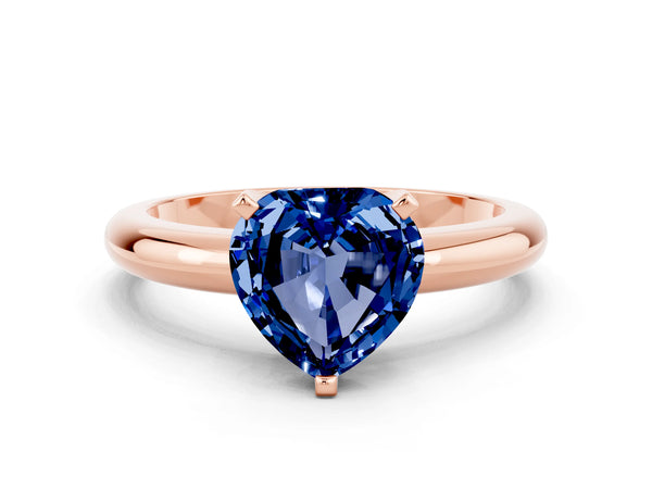Rose gold Heart Cut Blue Sapphire Solitaire Engagement Ring with Round Band and Four-Prong Setting