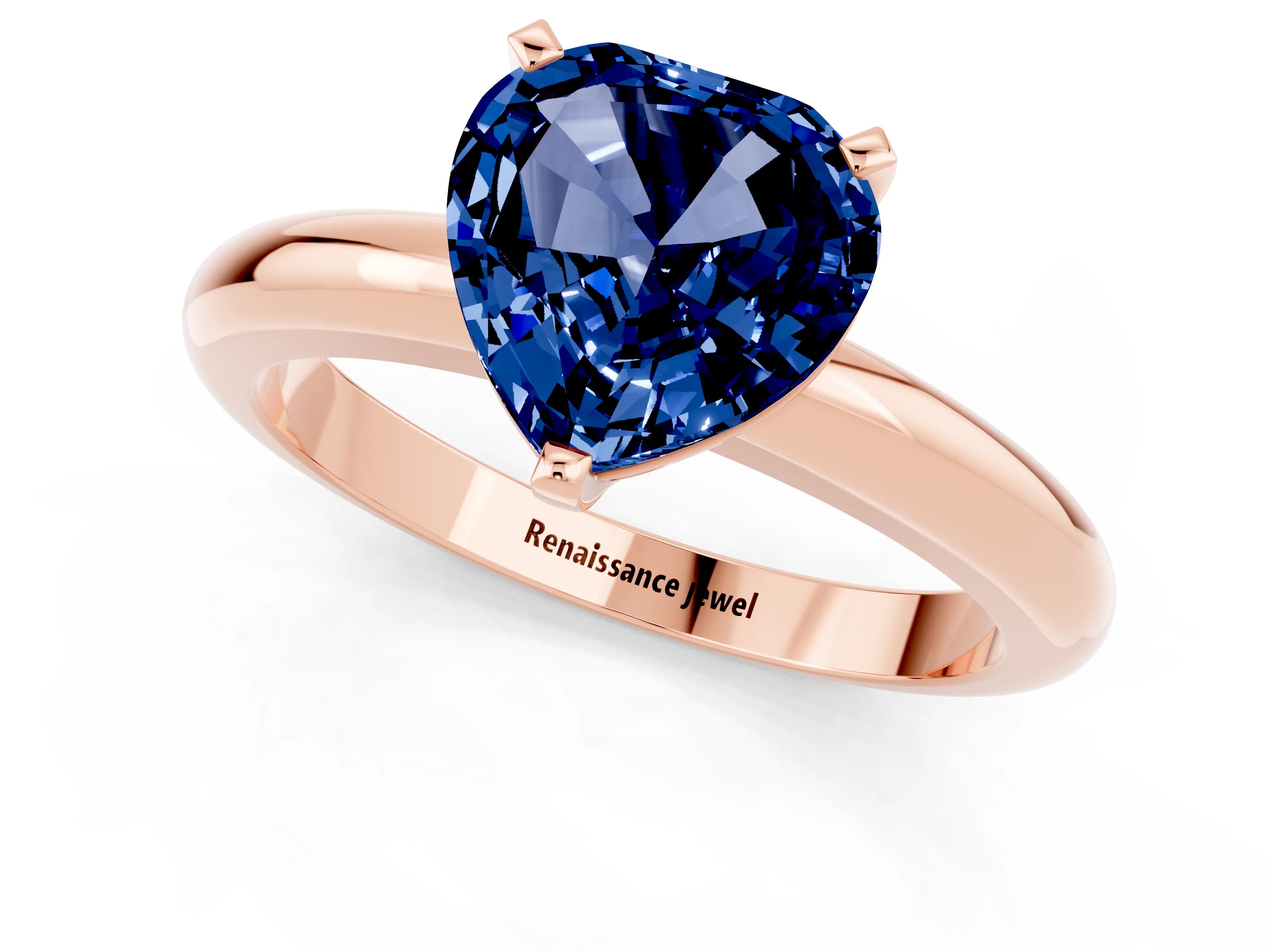Rose gold Heart Cut Blue Sapphire Solitaire Engagement Ring with Round Band and Four-Prong Setting_1