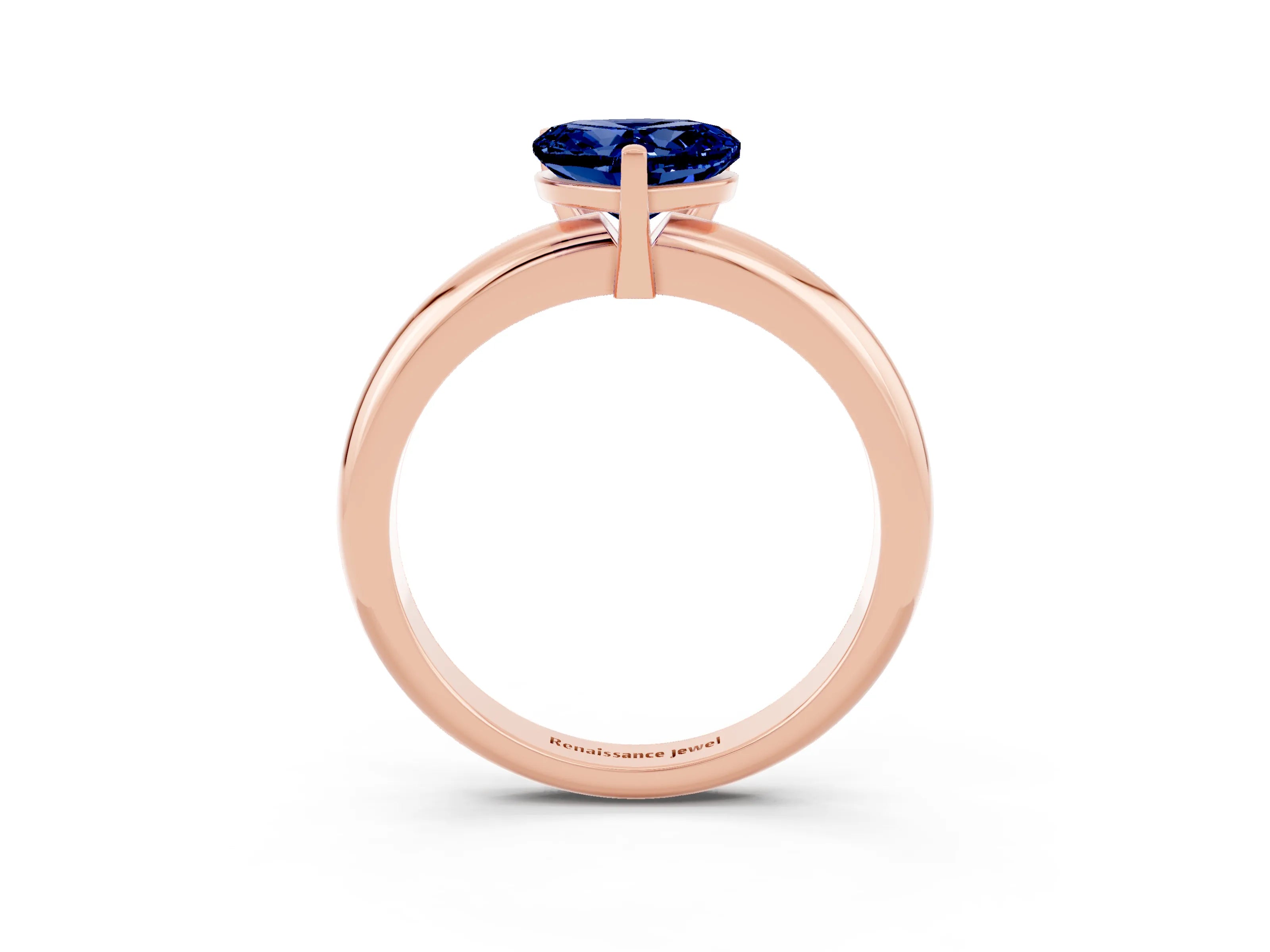 Rose gold Heart Cut Blue Sapphire Solitaire Engagement Ring with Round Band and Four-Prong Setting_3