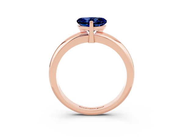 Rose gold Heart Cut Blue Sapphire Solitaire Engagement Ring with Round Band and Four-Prong Setting