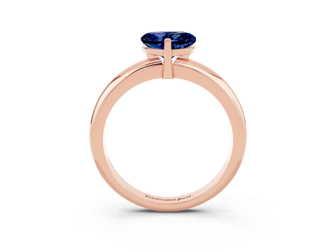 Rose gold Heart Cut Blue Sapphire Solitaire Engagement Ring with Round Band and Four-Prong Setting_3