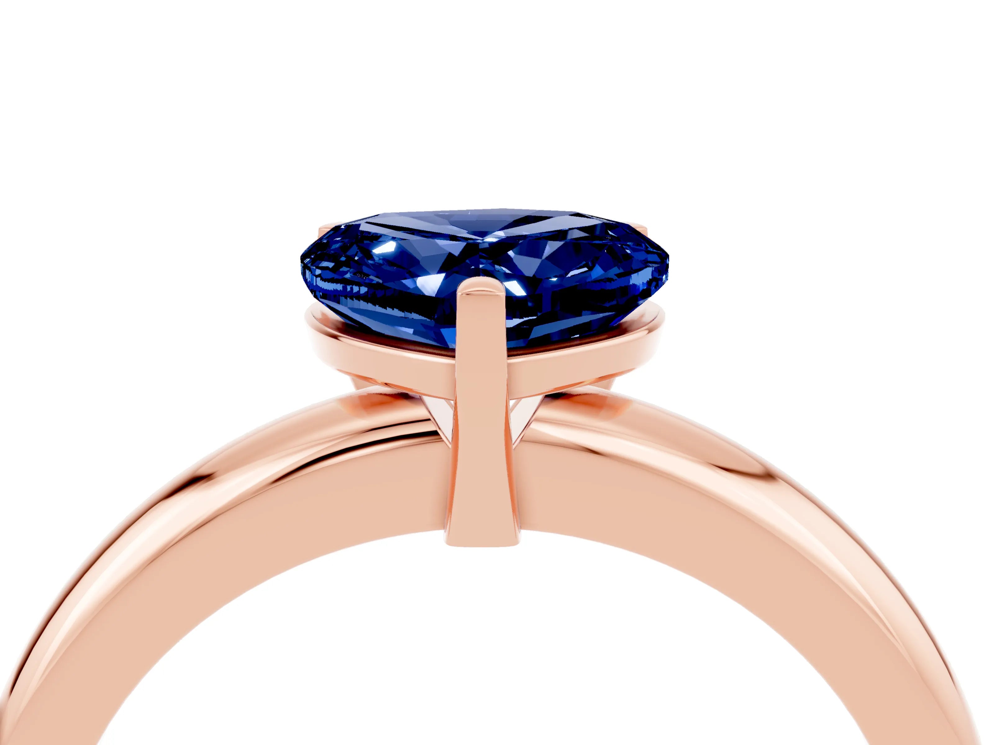Rose gold Heart Cut Blue Sapphire Solitaire Engagement Ring with Round Band and Four-Prong Setting_4