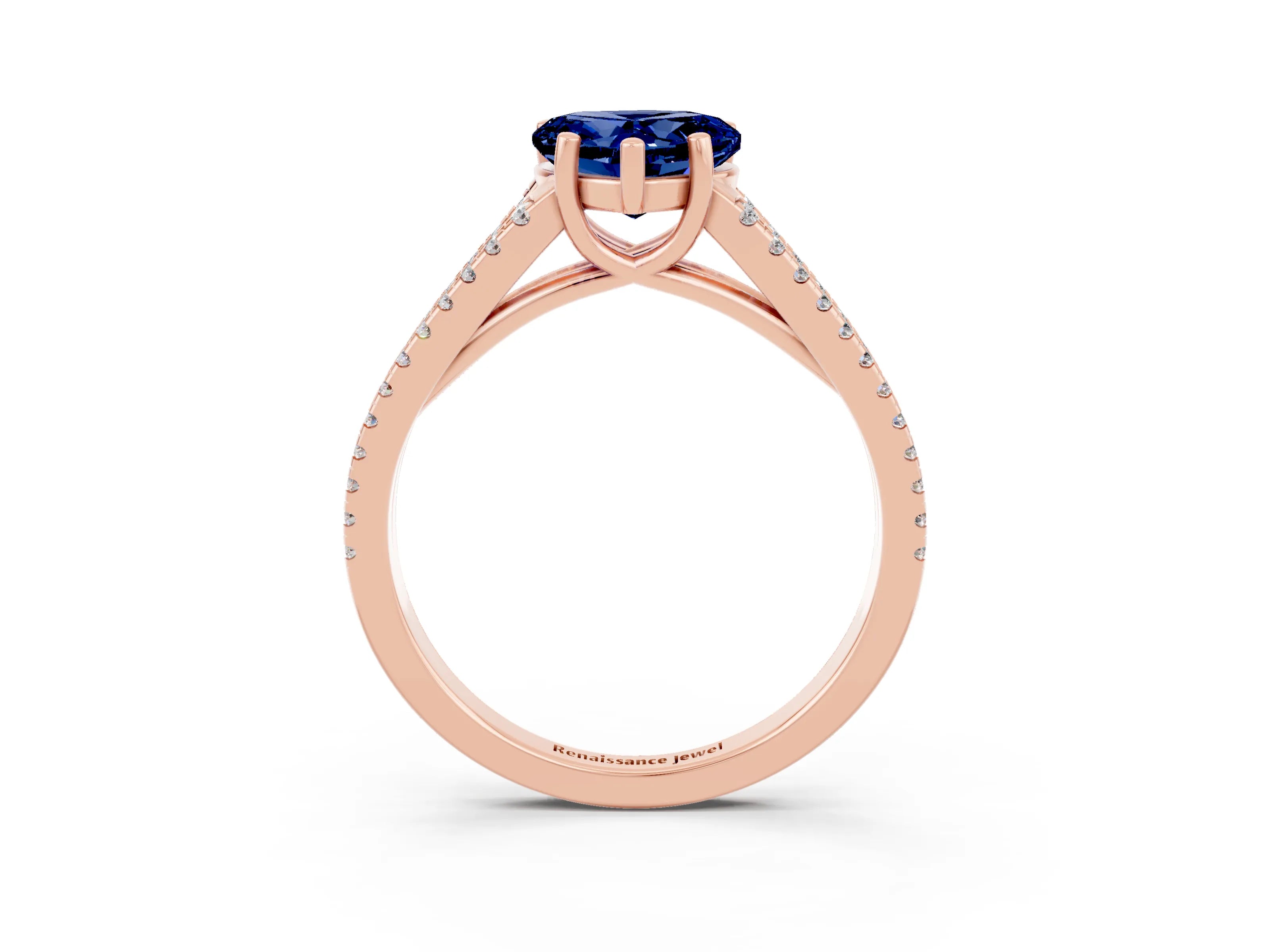 Rose gold Heart Cut Blue Sapphire Solitaire Engagement Ring with Split Shank Pavé Band_3