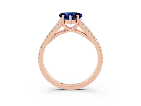 Rose gold Heart Cut Blue Sapphire Solitaire Engagement Ring with Split Shank Pavé Band_3