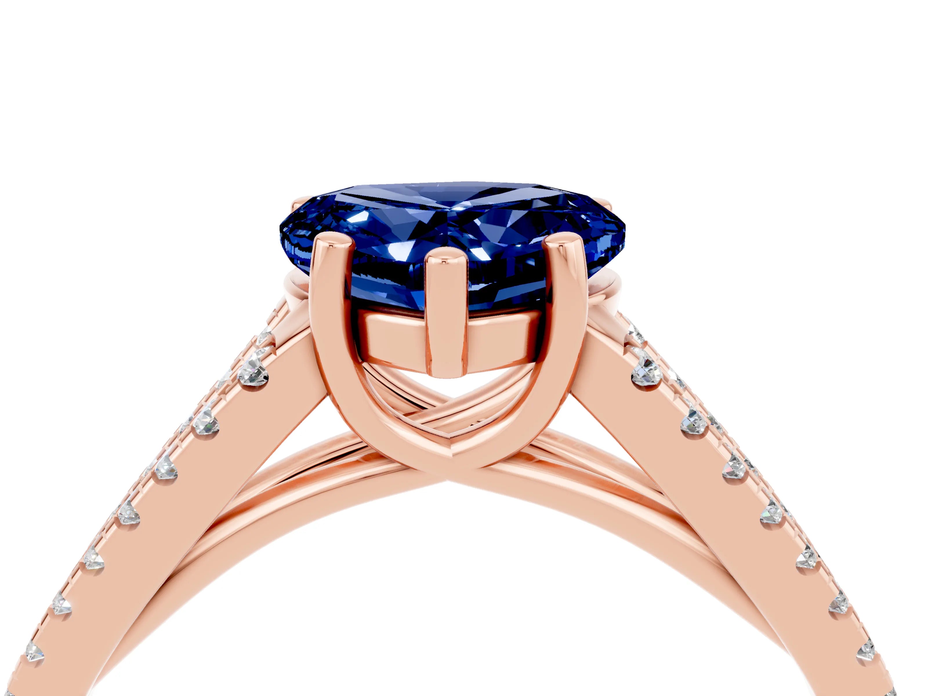 Rose gold Heart Cut Blue Sapphire Solitaire Engagement Ring with Split Shank Pavé Band_4