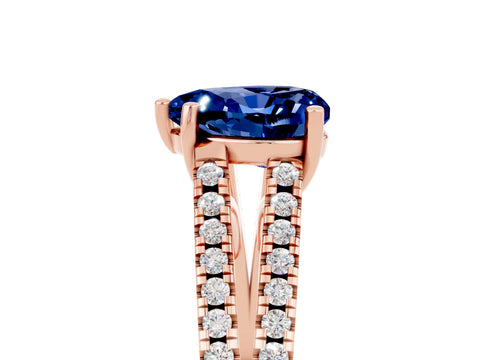 Rose gold Heart Cut Blue Sapphire Solitaire Engagement Ring with Split Shank Pavé Band_5