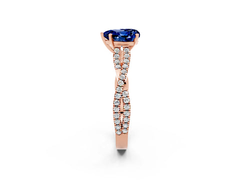 Rose gold Heart Cut Blue Sapphire Solitaire Engagement Ring with Twisted Pavé Band and Four-Prong Setting_14