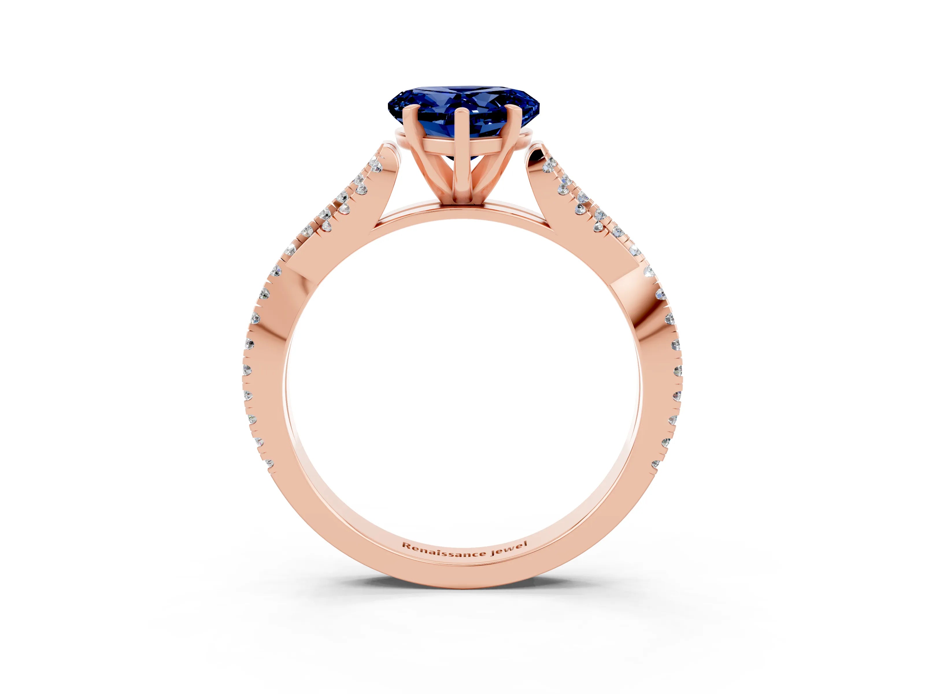 Rose gold Heart Cut Blue Sapphire Solitaire Engagement Ring with Twisted Pavé Band and Four-Prong Setting_15