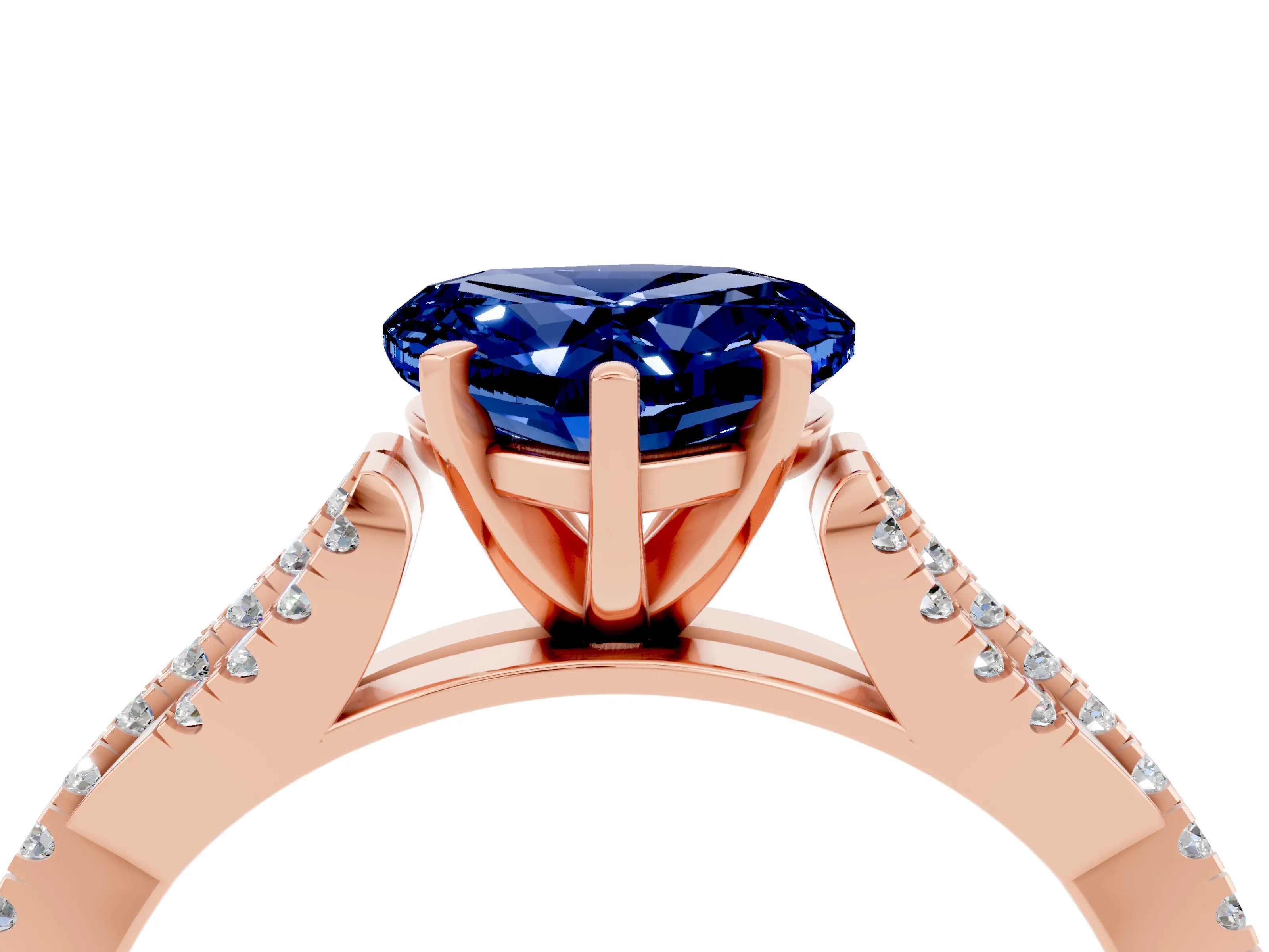 Rose gold Heart Cut Blue Sapphire Solitaire Engagement Ring with Twisted Pavé Band and Four-Prong Setting_16
