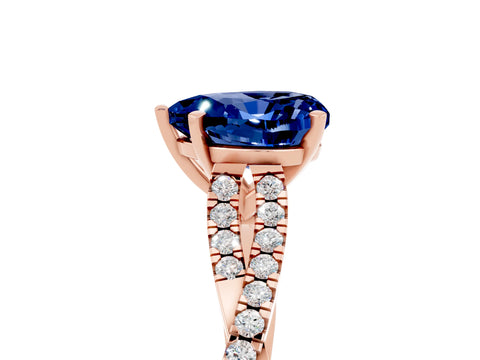 Rose gold Heart Cut Blue Sapphire Solitaire Engagement Ring with Twisted Pavé Band and Four-Prong Setting_17