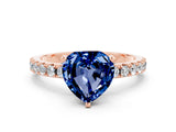 Rose gold Heart Cut Blue Sapphire Solitaire Pavé Band with Four-Prong Setting