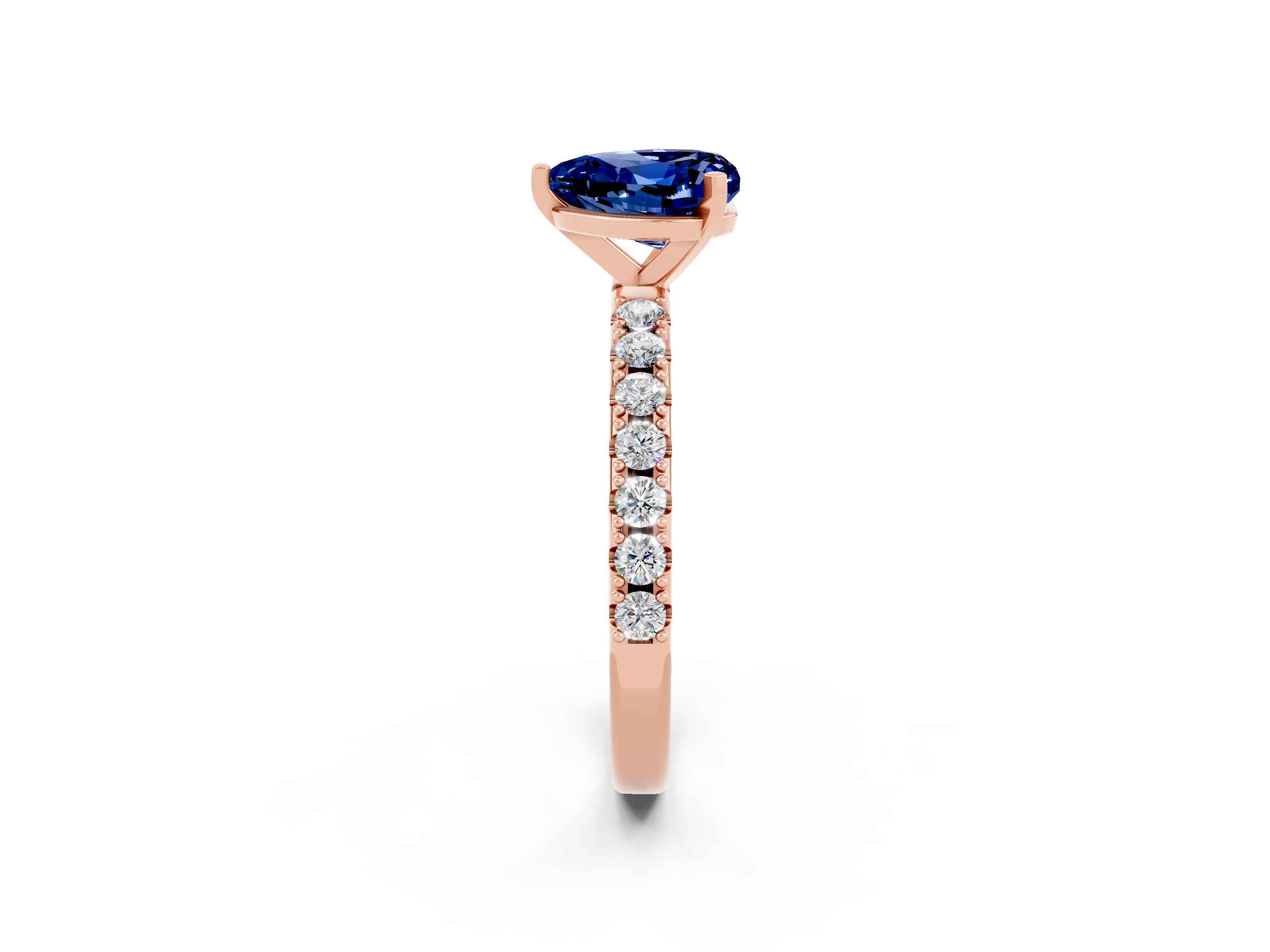 Rose gold Heart Cut Blue Sapphire Solitaire Pavé Band with Four-Prong Setting_2