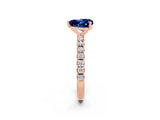Rose gold Heart Cut Blue Sapphire Solitaire Pavé Band with Four-Prong Setting_2