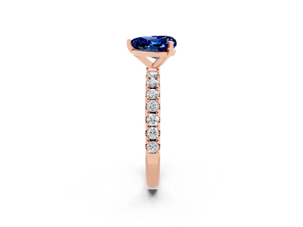 Rose gold Heart Cut Blue Sapphire Solitaire Pavé Band with Four-Prong Setting
