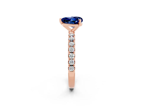 Rose gold Heart Cut Blue Sapphire Solitaire Pavé Band with Four-Prong Setting_2