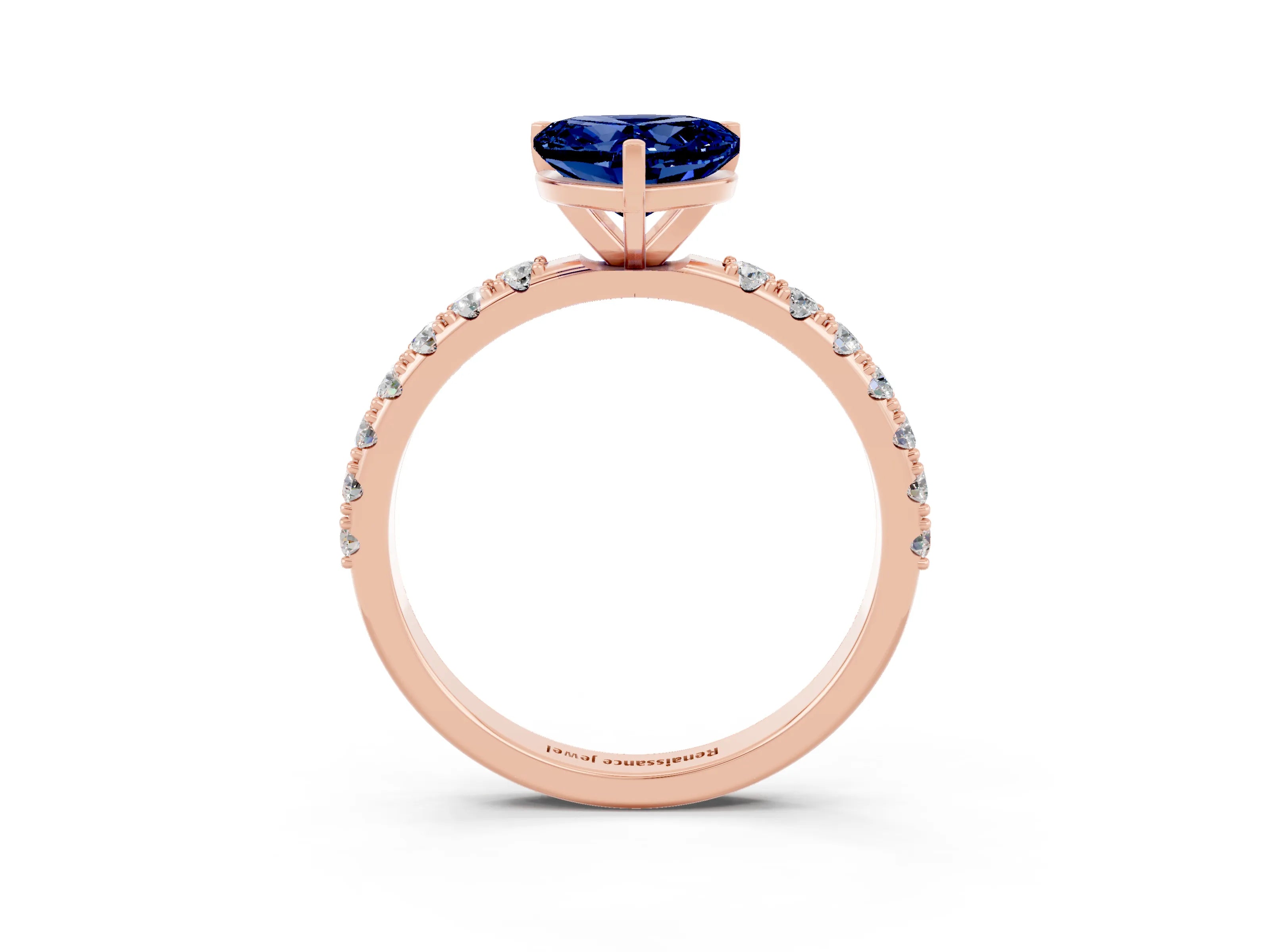 Rose gold Heart Cut Blue Sapphire Solitaire Pavé Band with Four-Prong Setting_3