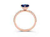 Rose gold Heart Cut Blue Sapphire Solitaire Pavé Band with Four-Prong Setting_3