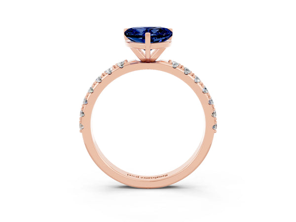Rose gold Heart Cut Blue Sapphire Solitaire Pavé Band with Four-Prong Setting
