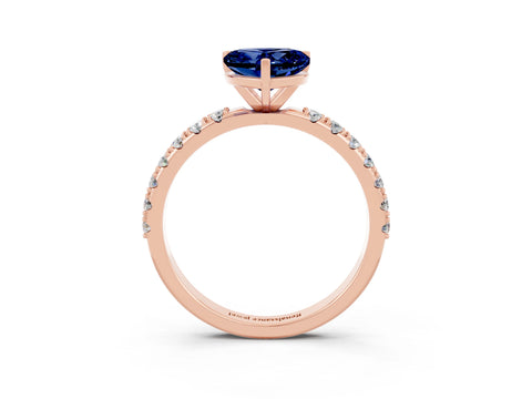 Rose gold Heart Cut Blue Sapphire Solitaire Pavé Band with Four-Prong Setting_3