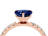 Rose gold Heart Cut Blue Sapphire Solitaire Pavé Band with Four-Prong Setting_4