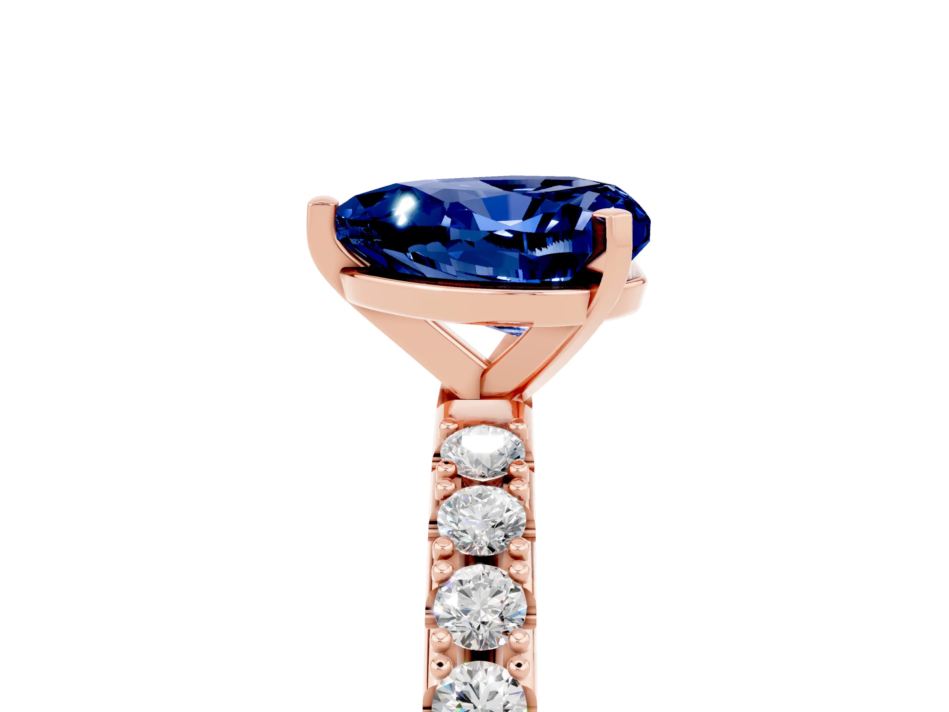 Rose gold Heart Cut Blue Sapphire Solitaire Pavé Band with Four-Prong Setting_5