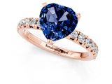 Rose gold Heart Cut Blue Sapphire Solitaire Pavé Engagement Ring with Round Band and Prong Setting_13