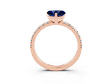 Rose gold Heart Cut Blue Sapphire Solitaire Pavé Engagement Ring with Round Band and Prong Setting_15