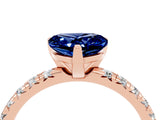 Rose gold Heart Cut Blue Sapphire Solitaire Pavé Engagement Ring with Round Band and Prong Setting_16