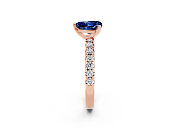 Rose gold Heart Cut Blue Sapphire Solitaire Pavé Engagement Ring with Round Band and Prong Setting