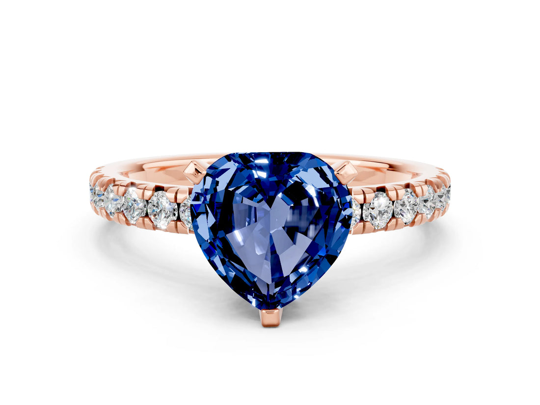 Rose gold Heart Cut Blue Sapphire Solitaire Pavé Engagement Ring with Round Band and Prong Setting_72