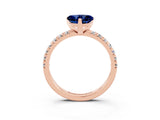 Rose gold Heart Cut Blue Sapphire Solitaire Pavé Engagement Ring with Round Band and Prong Setting_75