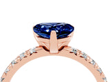 Rose gold Heart Cut Blue Sapphire Solitaire Pavé Engagement Ring with Round Band and Prong Setting_76