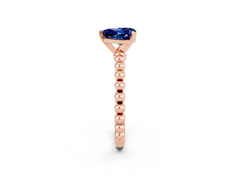 Rose gold Heart Cut Blue Sapphire Solitaire Ring with Beaded Band and Prong Setting_2