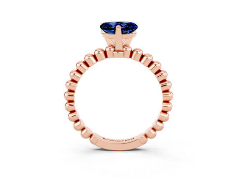 Rose gold Heart Cut Blue Sapphire Solitaire Ring with Beaded Band and Prong Setting_3