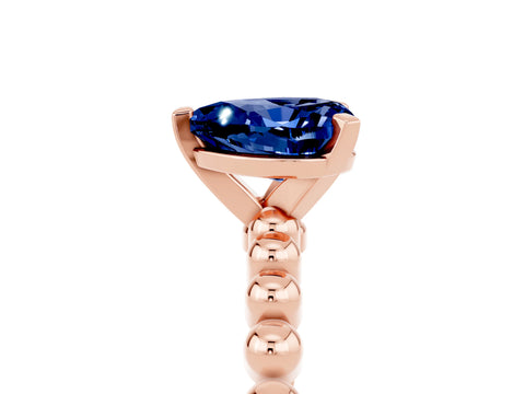 Rose gold Heart Cut Blue Sapphire Solitaire Ring with Beaded Band and Prong Setting_5