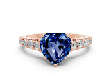 Rose gold Heart Cut Blue Sapphire Solitaire Ring with Cathedral Setting and Pavé Band