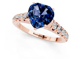 Rose gold Heart Cut Blue Sapphire Solitaire Ring with Cathedral Setting and Pavé Band_1